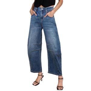 Sidefeel Women’s Barrel Jeans Cropped Ankle Wide Leg Denim Pants size 8